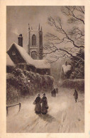 ILLUSTRATEUR Non Signée - Promenade Dans Village Enneigé - Carte Postale Ancienne - Non Classificati