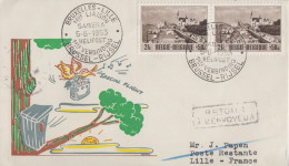 Enveloppe   BELGIQUE    1er   Service  Postal    Par   Hélicoptére    BRUXELLES  -  LILLE   1953 - Lettres & Documents