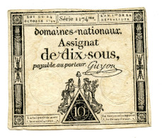 Assignat De Dix Sous / 10 Sous - Créé Le 24 Octobre 1792 - Série 1174me PT230801 - Assignate