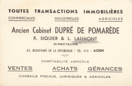 Agen * Transactions Immobilières R. SIQUIER & L. LAUMINT Directeurs 83 Bd De La République * Carte De Visite Ancienne - Agen