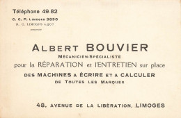 Limoges * Mécanicien Spécialiste Machine à écrire & Calculer Albert BOUVIER * Carte De Visite Ancienne - Limoges