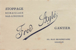 Saumur * Stoppage Remaillage Bas Lingerie Fred AYLE 20 Rue Beaurepaire * Carte De Visite Ancienne - Saumur