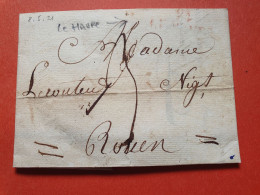 Marque Postale En Rouge Du Havre Sur Lettre Avec Texte Pour Rouen En 1821 - Réf 1752 - 1801-1848: Voorlopers XIX