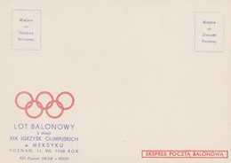 Poland Post - Balloon PBA.1968.kar: Flight For The Olympic Games Mexico 68 (card) - Ballonpost