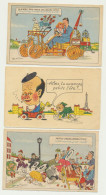 Lot De 4 Cartes Fantaisie -  Humour Humoristique - Thème "problèmes Automobiles"..- Illustrateur Jean De Preissac - Preissac