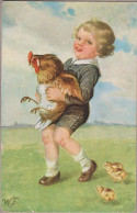 Wally Fialkowska  Enfant  Kid  Boy Chicken Chicks Old PC. Cpa. 1934 - Fialkowska, Wally