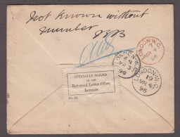 1896 (Mar 3) Envelope With 1881 1d Lilac Tied By London "13" Squared Circle, Reverse With Officially Sealed Label - Cartas & Documentos