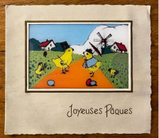 Joyeuses Pâques * CPA à Système 3D Ancienne Double * Poussin & Oeufs * PAQUES Fête * Molen Moulin à Vent - Easter