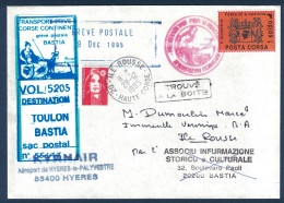 LETTRE GREVE POSTALE 1995 VIGNETTE COURRIER SPECIAL BASTIA CORSE TOULON TIMBRE POSTA CORSA VOL 5205 TRANSPORT PRIVÉ - Documenti