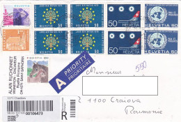 SHIP, ARCHITECTURE, HORSE, NATURE, PLANE, UNITED NATIONS, STAMPS ON REGISTERED COVER, 2002, SWITZERLAND - Brieven En Documenten