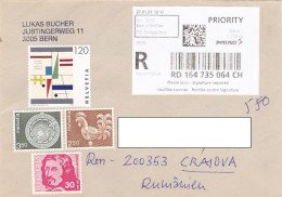 PAINTING, ASTRONOMICAL CLOCK, ROOSTER, FRANCESCO BORROMINI, STAMPS ON REGISTERED COVER, 2021, SWITZERLAND - Lettres & Documents