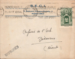 MONACO SEUL SUR LETTRE A EN TETE POUR LA FRANCE 1948 - Covers & Documents