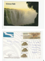 VICTORIA FALLS South Africa Postcard  To GB Multi Stamps TORTOISE , TREE, Cover Air Mail Label 1995 - Storia Postale