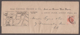 1890s George Beken & Co Land And Ground Rent Agents Advertising Wrapper With Map, With 1887 1/2d Vermilion - Storia Postale