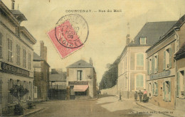 COURTENAY RUE DU MAIL CAFE DU BOULEVARD ET SABOTIER DURAND CARTE COLORISEE ET TOILEE - Courtenay