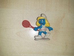 Smurfette, Smurf, Figurine, Schleich 1981, Made In Portugal, Tennis Player, Tennis Rocket - Schlümpfe