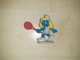 Smurfette, Smurf, Figurine, Schleich 1981, Made In Portugal, Tennis Player, Tennis Rocket - I Puffi