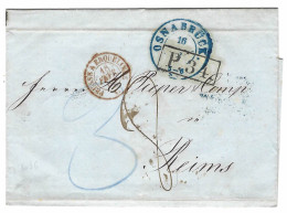 1860 - Letter From OSNABRUCK To Reims ( France ) Marque D'échange P 34  - Taxes 3 Bleu + 8 D. - Sachsen