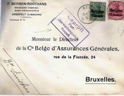 Enveloppe  Ayant Circulé D’OVERPELT (Limbourg)  Vers Cie Belge D’Assurances Générales (Bxl) Avec Cachet De Censure ---> - Andere & Zonder Classificatie