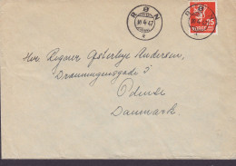 Norway RØN 1947 Cover Brief ODENSE Denmark 25 Øre Lion Arms Wappen Löwe Stamp - Covers & Documents