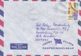 Norway Par Avion TROMS FYLKES DAMPSKIBSSELSKAB, KIRKENES 1992 Cover Brief RØDOVRE Denmark EXPO Stamp - Briefe U. Dokumente