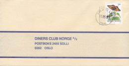 Norway EDLA 1993 Cover Brief Lettre DINERS CLUB NORGE Butterfly Schmetterling Papillon 3-Sided Perf. - Briefe U. Dokumente