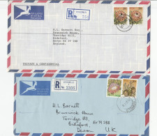 1979- 1981 SOUTH AFRICA Reg Covers RIVONIA & ERMELO Reg Label Air Mail To GB Cover FLOWER Stamps - Brieven En Documenten