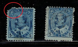 CANADA Scott # 91 Used X 2 - KEVII - Hinge Remnant - Fault - Unused Stamps