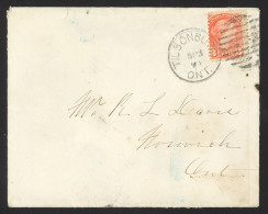 Canada Sc# 41 On Cover (b) Tilsonburg, ON>Norwich, ON 1891 9.3 Small Queen - Covers & Documents