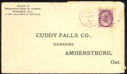 Canada Sc# 76 On Cover (a) (Windsor>Amhurstburg) 1899 1.20 2c Queen Victoria - Cartas & Documentos