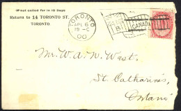 Canada Sc# 77 On Cover (e) Bickerdike Cxl Toronto>St. Catherines 1900 4.6 2c QV - Covers & Documents