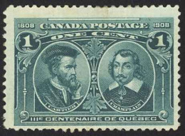 Canada Sc# 97 MH (b) 1908 1c Green Cartier & Champlain - Nuovi