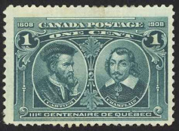 Canada Sc# 97 MH (b) 1908 1c Green Cartier & Champlain - Nuevos