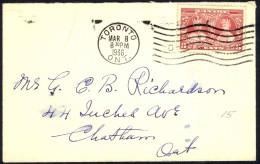 Canada Sc# 213 On Cover (a) (Toronto>Chatham) 1936 3.8 KGV Silver Jubilee - Cartas & Documentos