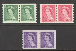 Canada Sc# 331-333 MH Pair 1953 2c-4c Elizabeth II Coil Stamps - Ongebruikt