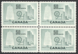 Canada Sc# 334 MNH Block/4 1953 50c Light Green Textile Industry - Unused Stamps