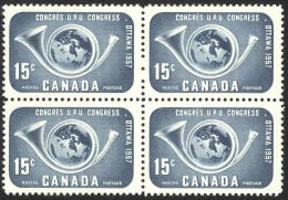 Canada Sc# 372 MH Block/4 1957 15c Dark Blue UPU Congress - Unused Stamps