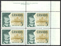 Canada Sc# 379 MH PB UR 1958 5c Dark Green & Bistre Brown Champlain Statue - Neufs