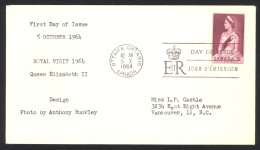 Canada Sc# 433 (no Cachet) FDC Single (d) 1964 10.5 Royal Visit - 1961-1970