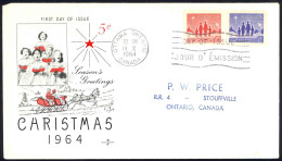 Canada Sc# 434-435 (Rose Craft Cachet) FDC Combo 1964 10.14 Christmas - 1961-1970