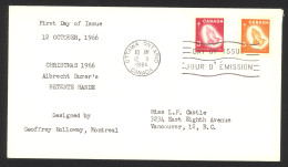 Canada Sc# 451-452 (no Cachet) FDC Combination (a) 1966 10.12 Christmas - 1961-1970