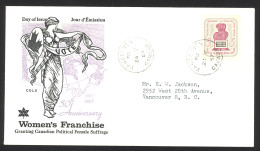 Canada Sc# 470 (Cole Covers) FDC Single (c) 1967 5.24 Votes For Women 50th - 1961-1970