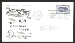 Canada Sc# 473 (Rose Craft Cachet) FDC Single (a) 1967 8.31 Canadian Press - 1961-1970