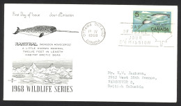 Canada Sc# 480 (Rose Craft Cachet) FDC Single (a) 1968 4.10 Narwhal - 1961-1970