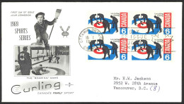 Canada Sc# 490 (Rose Craft Cachet) FDC Block/4 (e) 1969 1.15 Curling - 1961-1970