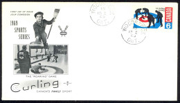 Canada Sc# 490 (Rose Craft Cachet) FDC (f) (Woodstock, ON) 1969 1.15 Curling - 1961-1970