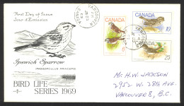 Canada Sc# 496-498 (Rose Craft Cachet) FDC Combo (b) 1969 7.23 Birds - 1961-1970