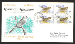 Canada Sc# 497 (Cole Cachet) FDC Block/4 (a) 1969 7.23 Birds - 1961-1970