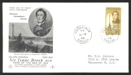 Canada Sc# 501 Vancouver (Rose Craft) FDC Single (ab) 1969 9.12 Sir Isaac Brock - 1961-1970