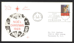 Canada Sc# 503 (Rose Craft Cachet) FDC Single (a) 1969 10.8 Christmas - 1961-1970
